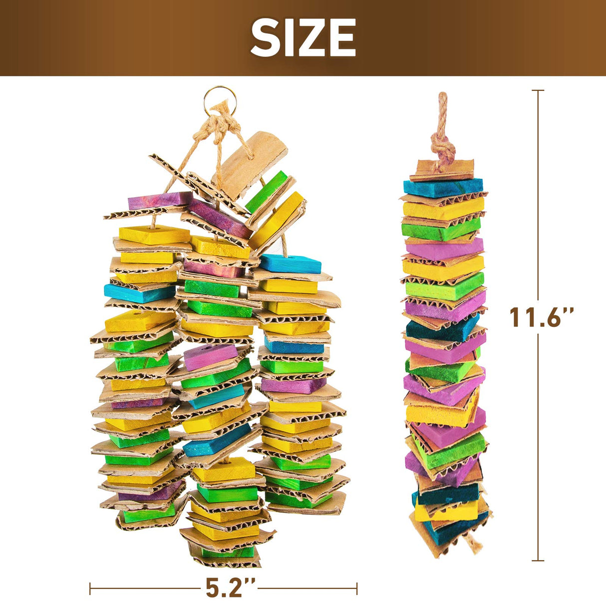MYFAMIREA Parrot Toys for Medium Birds, Parrot Chewing Cardboard Toys Natural Wooden Macaws Cage Chewing Gifts for African Greys, Cockatoos, Macaws, Small and Medium Birds