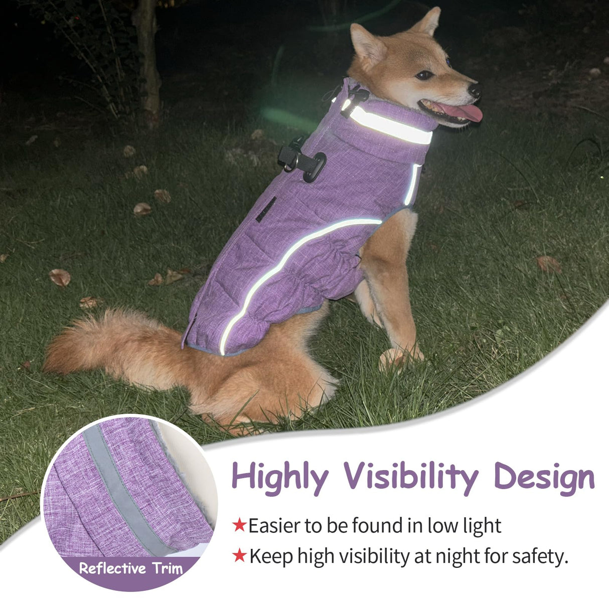 Malier Dog Coat, Reflective Dog Jacket Waterproof Windproof Puppy Cold Weather Coats with Harness Built in, Winter Extra Warm Pet Coat Fleece Vest for Small Large Pets and Puppy (Purple, XXX-Large)