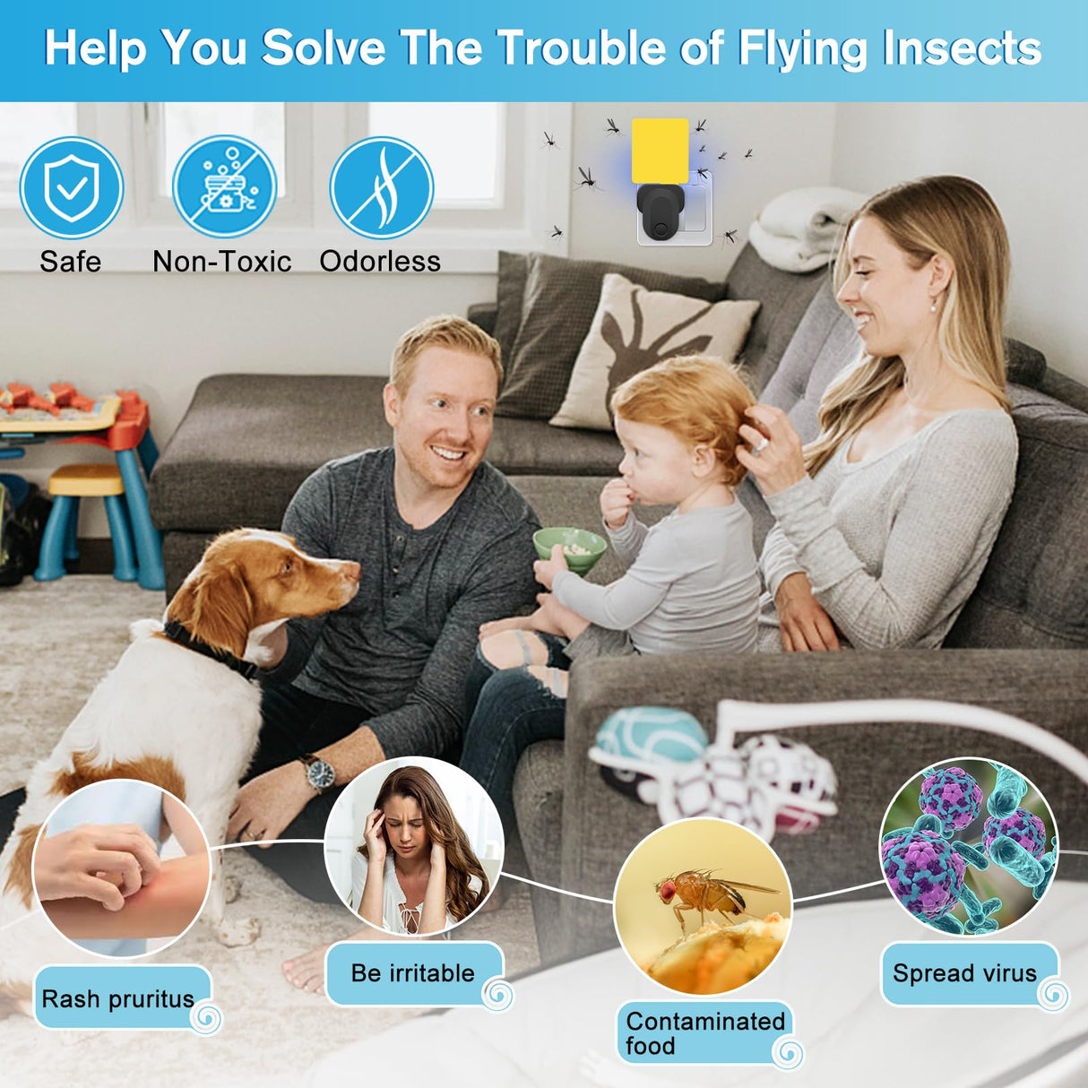 Flying Insect Trap Plug-in, 2023 Upgrade Bug Catcher Mosquito Fruit Fly Trap Gnat Killer Indoor, Safe Non-Toxic UV Bug Night Light Fly Trap with Sticky Pad for Flies, Gnats, Moths (2 Pack, Black)