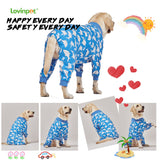 LovinPet Large Dog Pjs, UV Protection, Pet Anxiety Relief Onesies, Lightweight Stretchy, Blue Shark Print, Undershirt for Dog Sweaters and Coats, Large Breed Husky Pajamas, Pet PJ's/XL