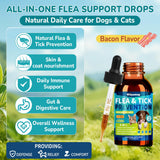 Woyamay 4-IN-1 Flea and Tick Prevention Drops for Dogs and Cats, Natural Cat & Dog Flea and Tick Treatment, Supports Flea Defense, Gut Health, Skin & Coat Nourishment, and Immune Support, Bacon Flavor
