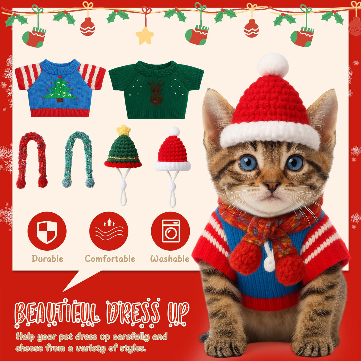 Sunnymove 24 Pcs Christmas Guinea Pig Clothes Includes 8 Guinea Pig Stuff Warm Sweaters, 8 Hand-Knitted Mini Hats, and 8 Cute Little Scarves for Hamster Bunny Small Animal Warm Costume