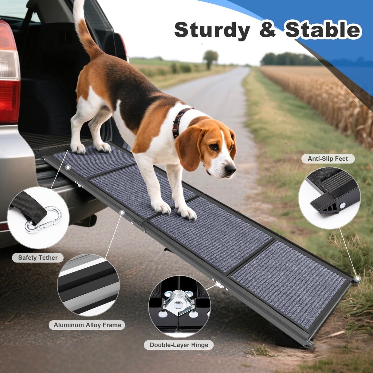 COSIEST Dog Ramp for Car, 70.9" L x 19.7" W Extra Wide Folding Dog Ramp for Large Dogs Up to 250LBS, Portable Pet Steps with Non-Slip Surface for SUV, Bed
