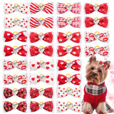20Pcs Valentine's Day Dogs Hair Bows with Rubber Band for Small Medium Pet Curly Adorable Rhinestone Dog Bows Puppy Cat Hair Accessories Heart Pattern (for Valentine’s, Medium (2 inch)