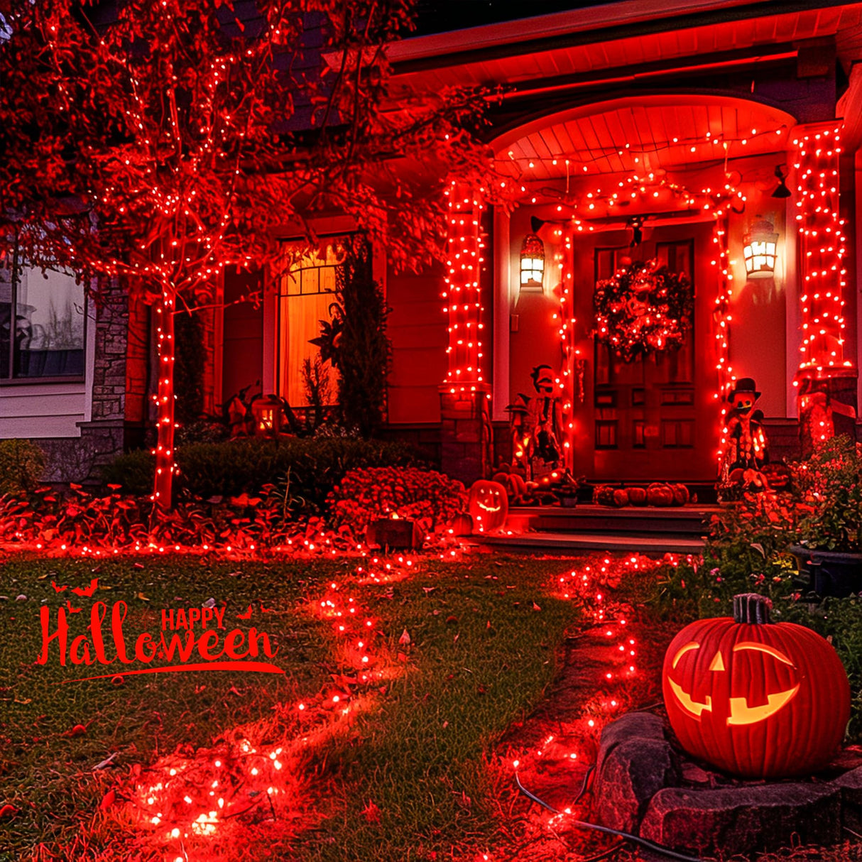 JMEXSUSS 2 Pack Red Solar Halloween Lights, Total 400 LED 151FT Red Solar Lights Outdoor Waterproof, 8 Modes Solar Christmas Lights for Outside Yard Patio Garden Christmas Tree Halloween Decorations