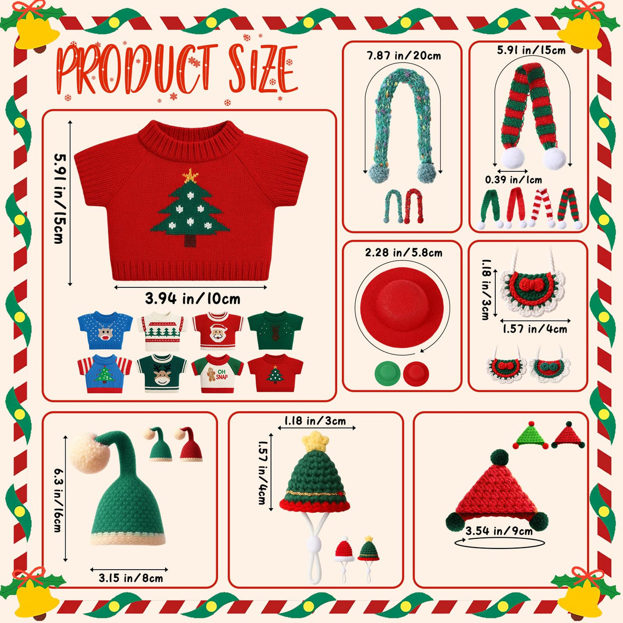 Sunnymove 24 Pcs Christmas Guinea Pig Clothes Includes 8 Guinea Pig Stuff Warm Sweaters, 8 Hand-Knitted Mini Hats, and 8 Cute Little Scarves for Hamster Bunny Small Animal Warm Costume