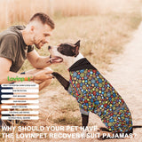 LovinPet Large Big Dog Onesies, Wound Care/Post Surgery Dog Shirt, Stop Shedding for Dogs, Pet Anxiety Relief Pajamas, PJ's for Dogs, Reflective Stripe, Gears and Black Print, Pet PJ's, L