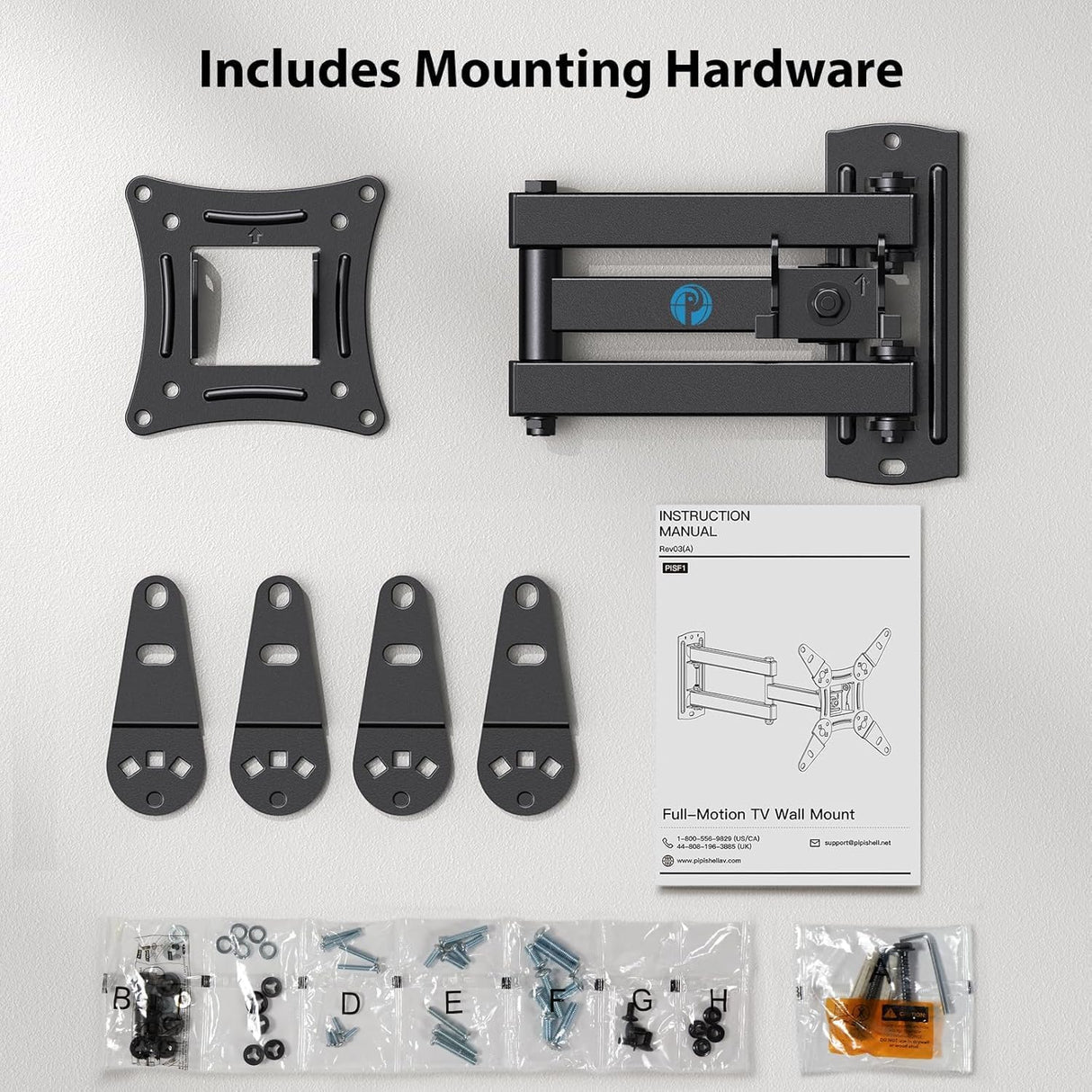 Full Motion TV Wall Mount for Echo Show 21/15 and 13-43 Inch Flat Curved Screen TVs & Monitors, Max VESA 200x200mm up to 44lbs, TV Mount Wall Bracket with Rotation Swivel Tilt Extension