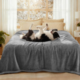 Luciphia Waterproof Bed Blanket Washable, Soft Sherpa Fleece Puppy Reversible Throw Blankets for Medium Large Dog Cat, Furniture Cover Protector Couch from Liquid Pee and Pet Fur, Light Grey,85" x 57"