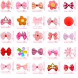 Pet Dog Hair Bows 50pcs - Pink & Red Assorted, Handmade Rubber Band Bows for Small Medium Dogs, Puppy Girl Hair Accessories, Cute Grooming Bows for Yorkies Maltese Chihuahua