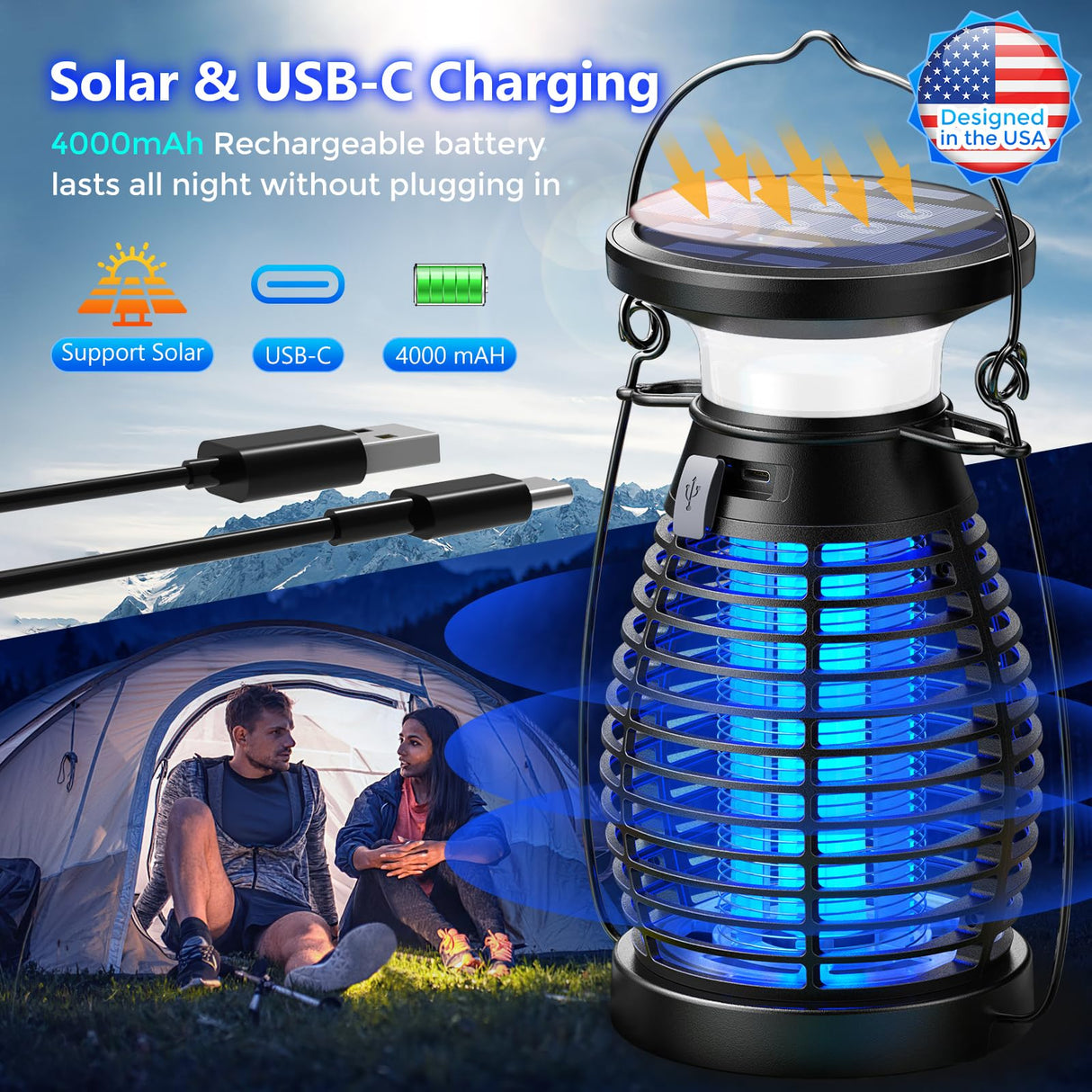 Solar Bug Zapper, Mosquito Zapper Outdoor, Cordless Bug Zapper, Bug Zapper Outdoor Solar Powered