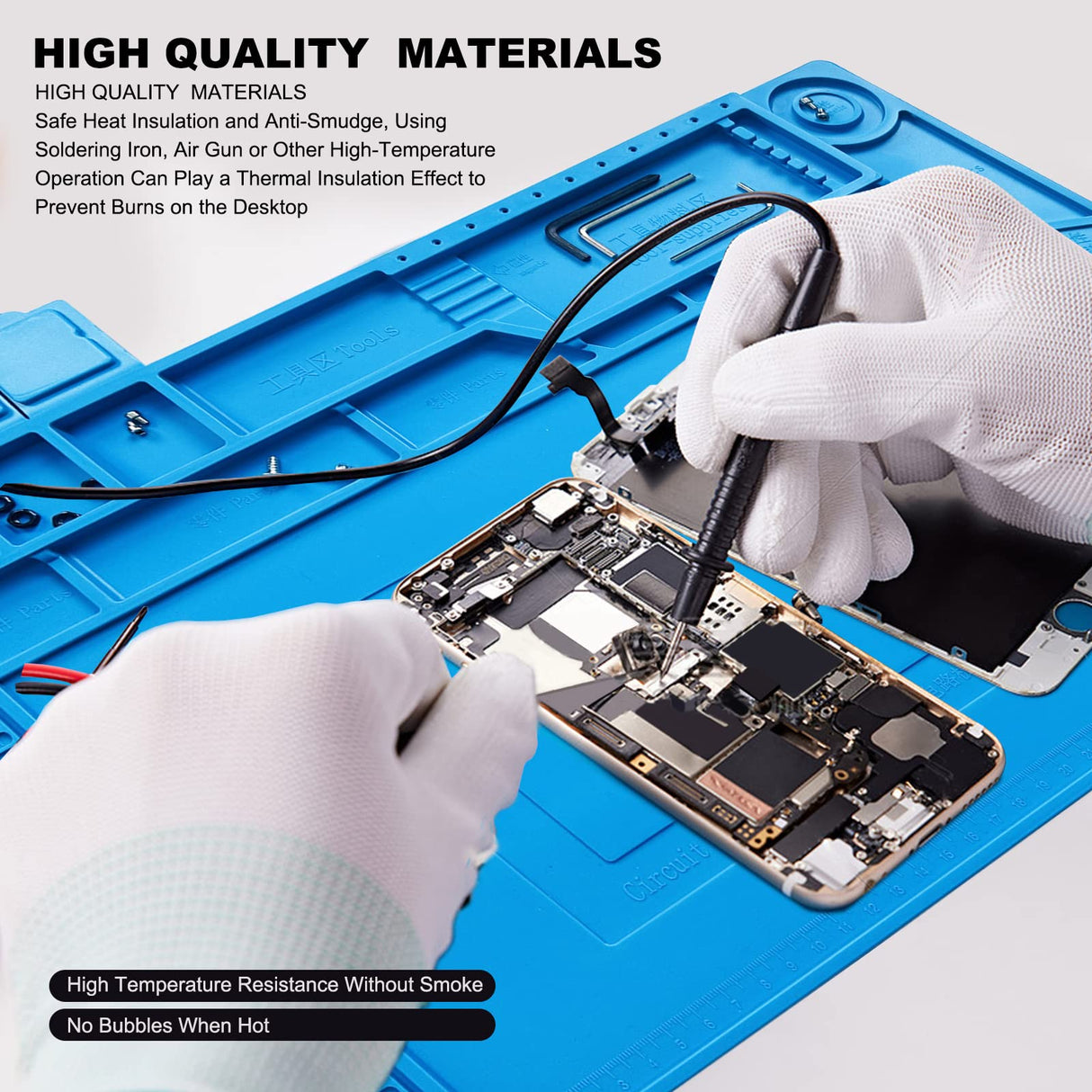 Premium Heat Resistant Solder Pad, Large Anti-static Magnetic Silicone Pad, Repair Pad With Scale, for Cell Phone, Computer and Other Electronic Repairs, 17.7 "*11.8", Blue