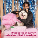 Puptail Medium & Large Dog Dress with Dog Bandana - Pink (Shih Tzu, Labrador, Golden Retriever, Pug & Cat Cloths)