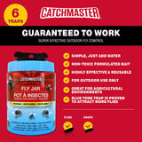 Catchmaster Reusable Fly Traps Outdoor Jar 6-Pack, Bug Catcher and Flying Insect Trap with Natural Attractant for Pest Control, Pet Safe, Non Toxic Bulk Fly Bait Traps