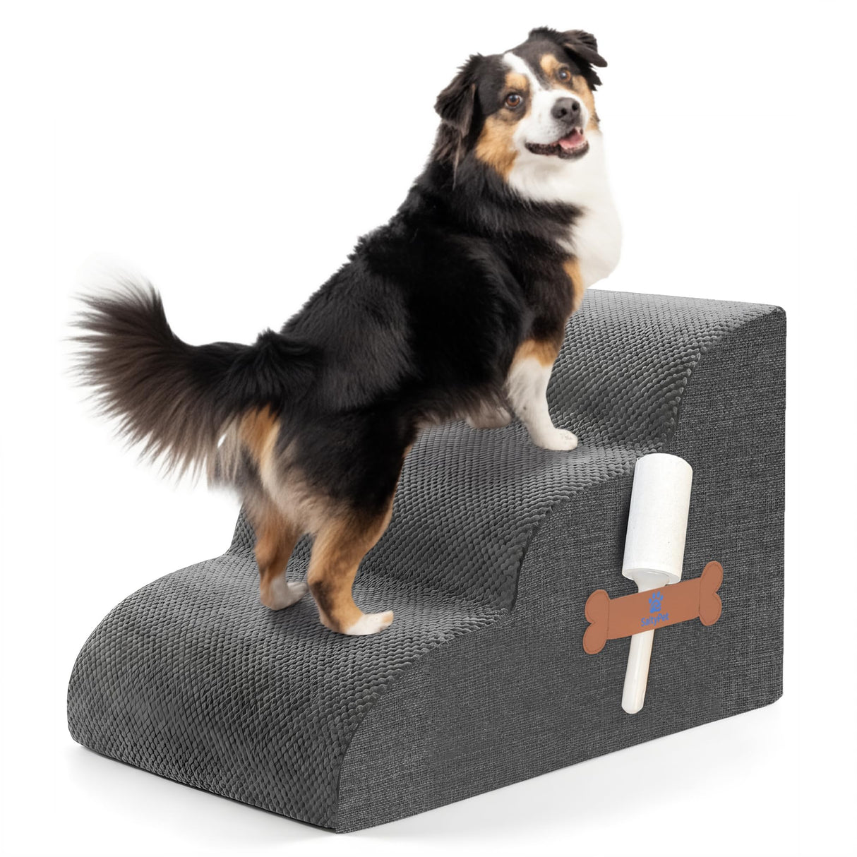 Dog Stairs for Small Dogs, 3-Step Dog Ramp for Bed Chair and Couch, Pet Stairs for Cats with Durable Non-Slip Waterproof Cover, Indoor Pet Steps, Comfortable, Grey