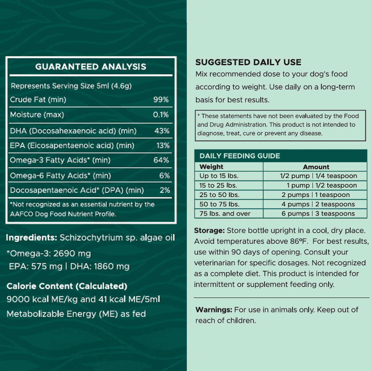 Vegan Omega 3 Oil for Dogs - 8 oz of Fish Free Algae Oil for Healthy Skin and Coat - Made with Omega 3 and 6 Fatty Acids, EPA, DHA, and DPA - Made in The USA