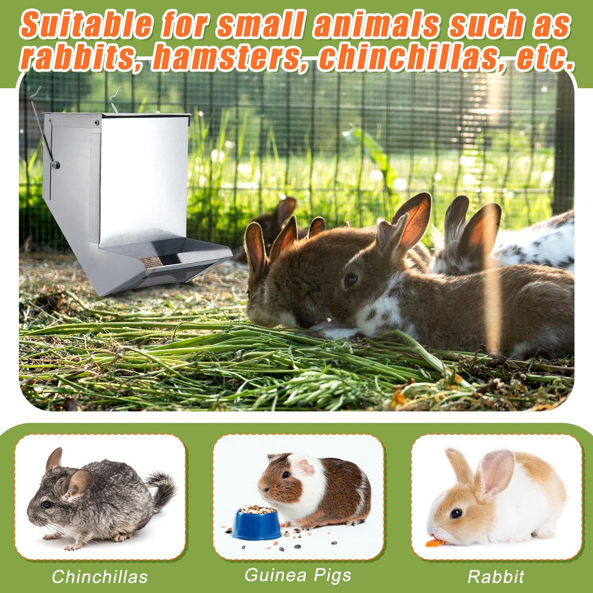 Maxcheck 2 Pcs Rabbit Feeder for Cages Small Animal Food Dispenser with Lid Metal Chicken Grit Oyster Shell Feeders Outside(4.7 Inches,Mesh Bottom,Silver)
