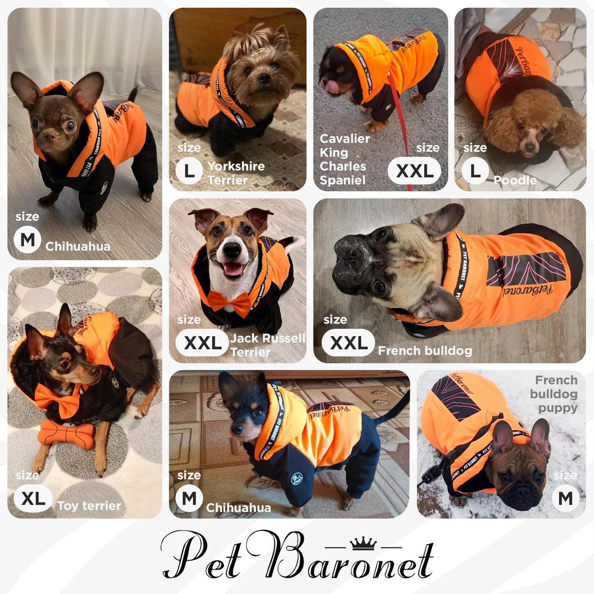 PETBARONET Waterproof Full Body Winter Jacket for Dogs, Dogs Snowsuit, Perfect for Cold Weather, Ideal for Small and Medium Breeds (Orange, XXL:Chest 22'', Length: 15.7'')