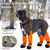 IKIPUKO Dog Suspenders Boots, Winter Snow Shoes for Large Dogs, Waterproof Dog Boots for Rain Mud, Anti-Slip Stay-On for Active Dogs, Adjustable Reflective Paw Protector for Walking Hiking, 2XL Orange