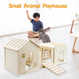 Large Rabbit Wooden Hideout House, Multi-Chamber Small Animal Wooden Castle Cage, Bunny Playhouse Habitat Decor Tunnel for Dwarf Rabbit Guinea Pig Chinchilla Hedgehog Squirrel