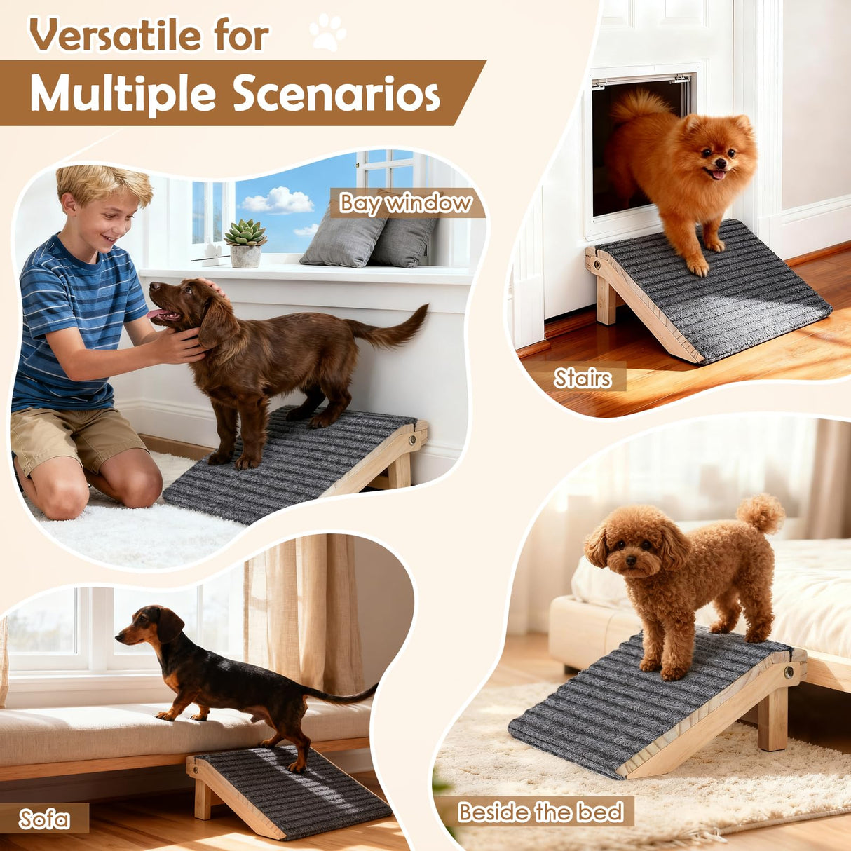 3 Pack Dog Ramp for Stairs, Anti-Slip Pet Step for Small Dogs with Soft Carpet Surface, Folding Portable Indoor/Outdoor Pet Steps for Stairs, Dog Stairs for Senior/Arthritis Dogs (Pet Firendly)