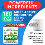 BARK&SPARK Omega 3 for Dogs - 180 Fish Oil Treats for Dog Shedding, Skin Allergy Chews, Itch Relief, Hot Spots Treatment - Joint Health - Skin and Coat Supplement - EPA & DHA Fatty Acids - Salmon Oil