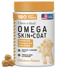 Load image into Gallery viewer, Omega 3 for Dogs - 180 Soft Chew Omega Treats for Skin and Coat - Fish Oil Blend of Essential Fatty Acids, Omega 3 and 6, Vitamins, Antioxidants and Minerals - Made in USA
