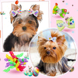 MTLEE 50 Pcs Easter Dog Bows Dog Hair Bows Bulk Easter Grooming Cute Rabbit Pattern with Rubber Bands Puppy Yorkie Cat Bunny Butterfly Topknot Rhinestone Pearl Girl Accessories