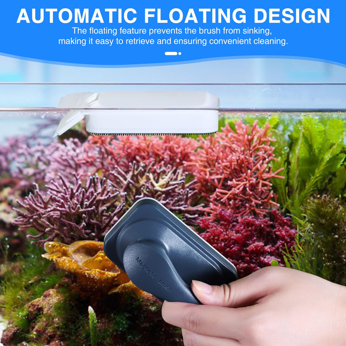 fishkeeper Aquarium Strong Magnetic Glass Cleaner Brush, Fish Tank Algae Magnet Cleaning Tool with 2 Detachable Scrapers, Mag Float Scrubber for 0.25-0.625Inch Glass and Acrylic Tanks
