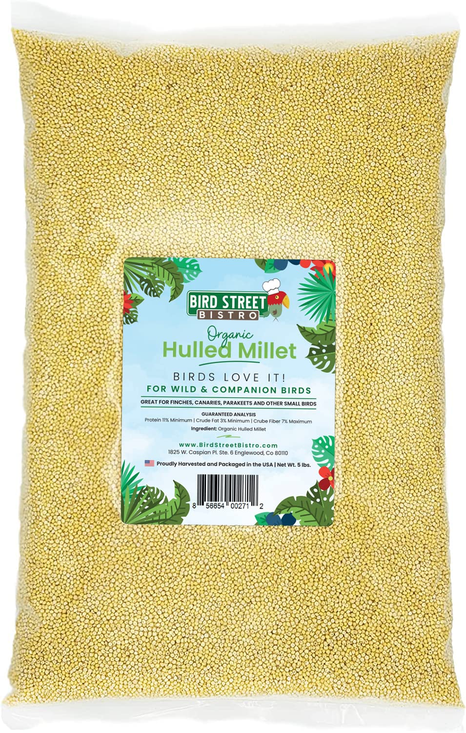Bird Street Bistro Hulled Millet Bird Seed - Bird Food for Canary, Finches, Small Wild Birds - No Harmful Substances, No Fillers