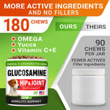 Glucosamine Treats for Dogs - Joint Supplement w/Omega-3 Fish Oil - Chondroitin, MSM - Advanced Mobility Chews - Joint Pain Relief - Hip & Joint Care - Chicken Flavor - 180 Ct - Made in USA