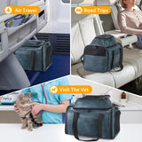 Bosnanller Premium Leather Top Expandable Pet Carrier for Small Dogs & Cats Under 15 lbs, Airline Approved Collapsible Soft-Sided Luxury Travel Bag Blue