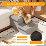 Fecuria 2-Step Wide Dog Stairs with Storage 11" H, Non-Slip Sturdy Pet Steps for Couch Chair, Dog Steps for Small/Medium Old Dogs, Cats, Rabbits Up to 150lbs, Foldable Cat Puppy Stairs for Car, Grey