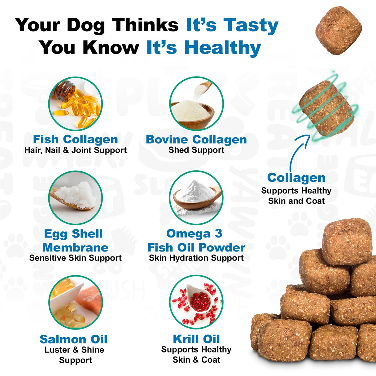 Doggie Dailies Skin & Coat Supplement Support, Salmon Oil for Dogs Skin and Coat with Collagen, Omega 3, Krill Oil, Biotin, & Coconut Oil for Dogs (Salmon) 225 Soft Chews