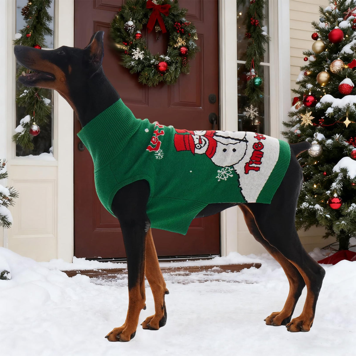 IECOii Dog Christmas Sweater, Dog Sweater for Small Dogs Girl Boy Pullover Knitwear for Holiday, Snowman & Snowflake Christmas Sweaters for Cold Weather Dog Turtleneck with Leash Hole, Green, M