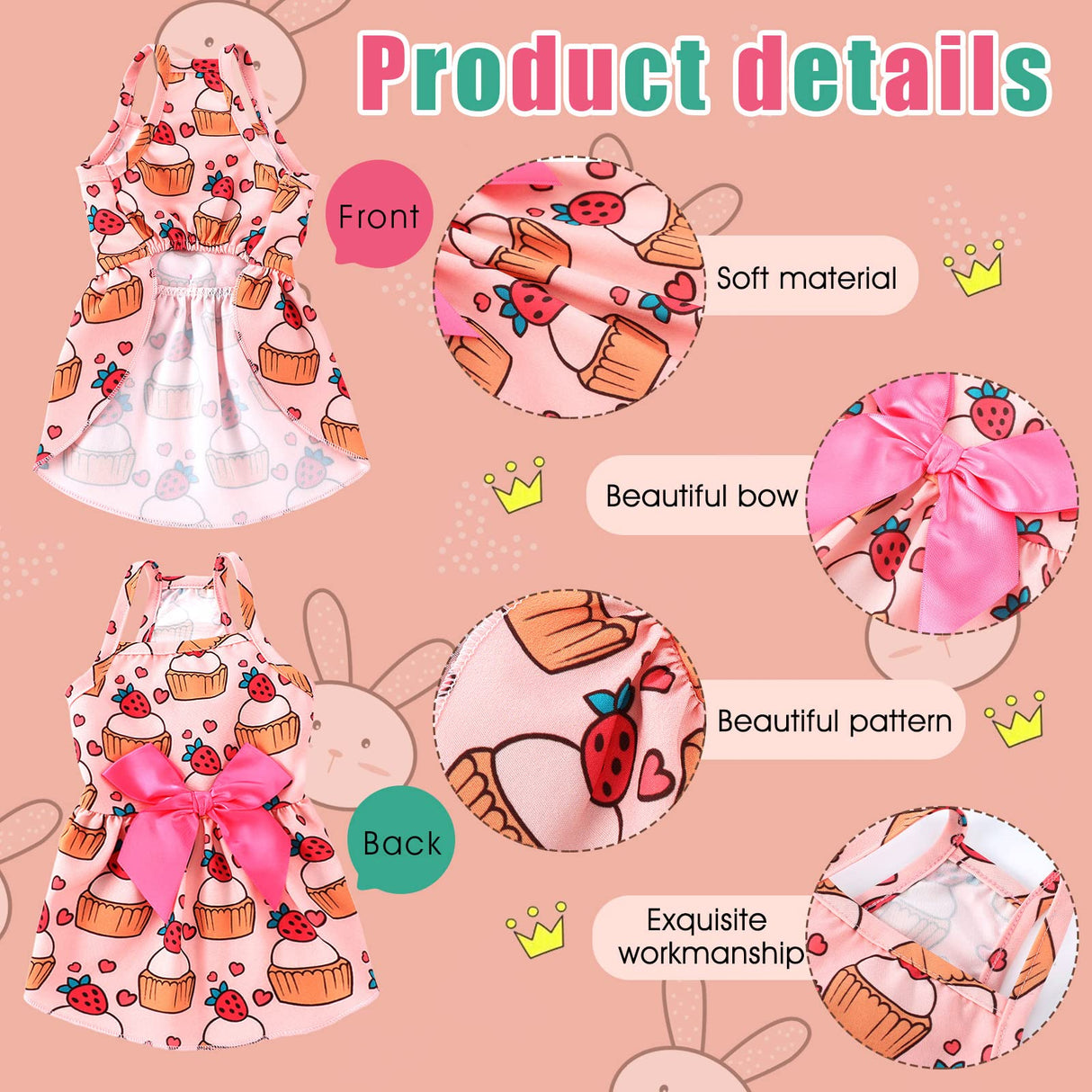 Frienda 6 Pieces Bowknot Princes Puppy Dog Dress Floral Vest Skirt Summer Pet Dress Dog Cute Rosette Sundress Apparel for Puppy Cat Pet(M)