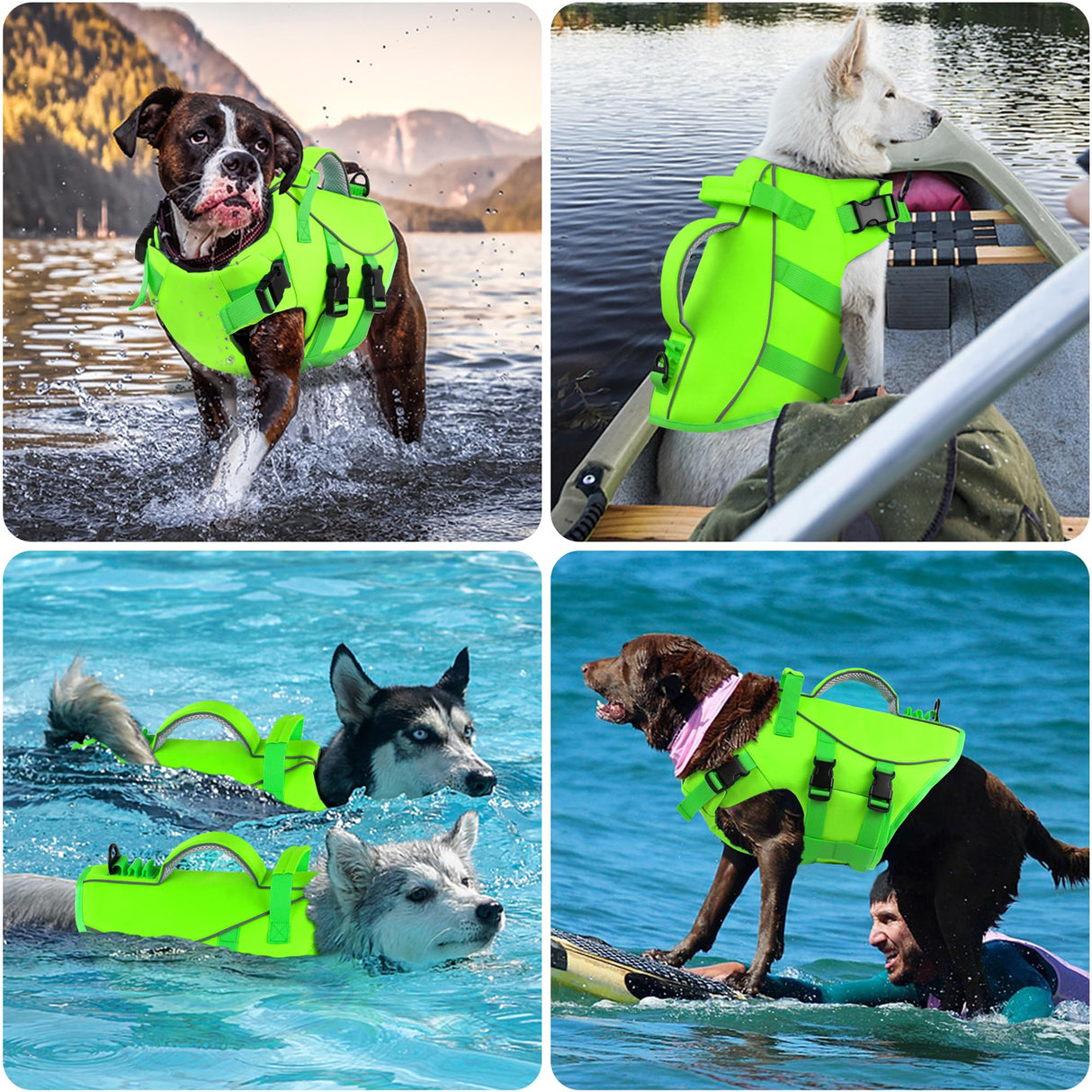 Dogcheer Dog Life Jacket with Double Rescue Handle, Reflective Dog Harness Life Vest for Swimming Boating, Adjustable Pet Swim Vest Dog Flotation Device DFD for Small Medium Large Dogs - Green S