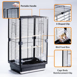25 inch Bird Cage, Portable Travel Parrot Cage, Double-Layer Parakeet Cage, for Temporary Pet Accommodation, Trip to Vet, Short Trip, Camping, Black