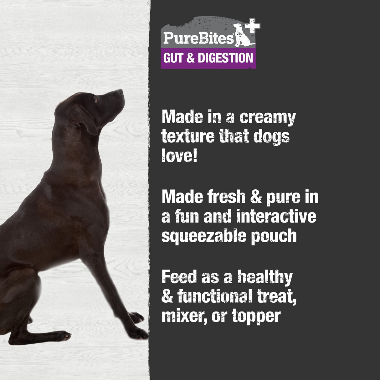 PureBites Plus Squeezables Dog Treat • Topper 71g | Gut & Digestion | 5 Ingredients | Case of 15