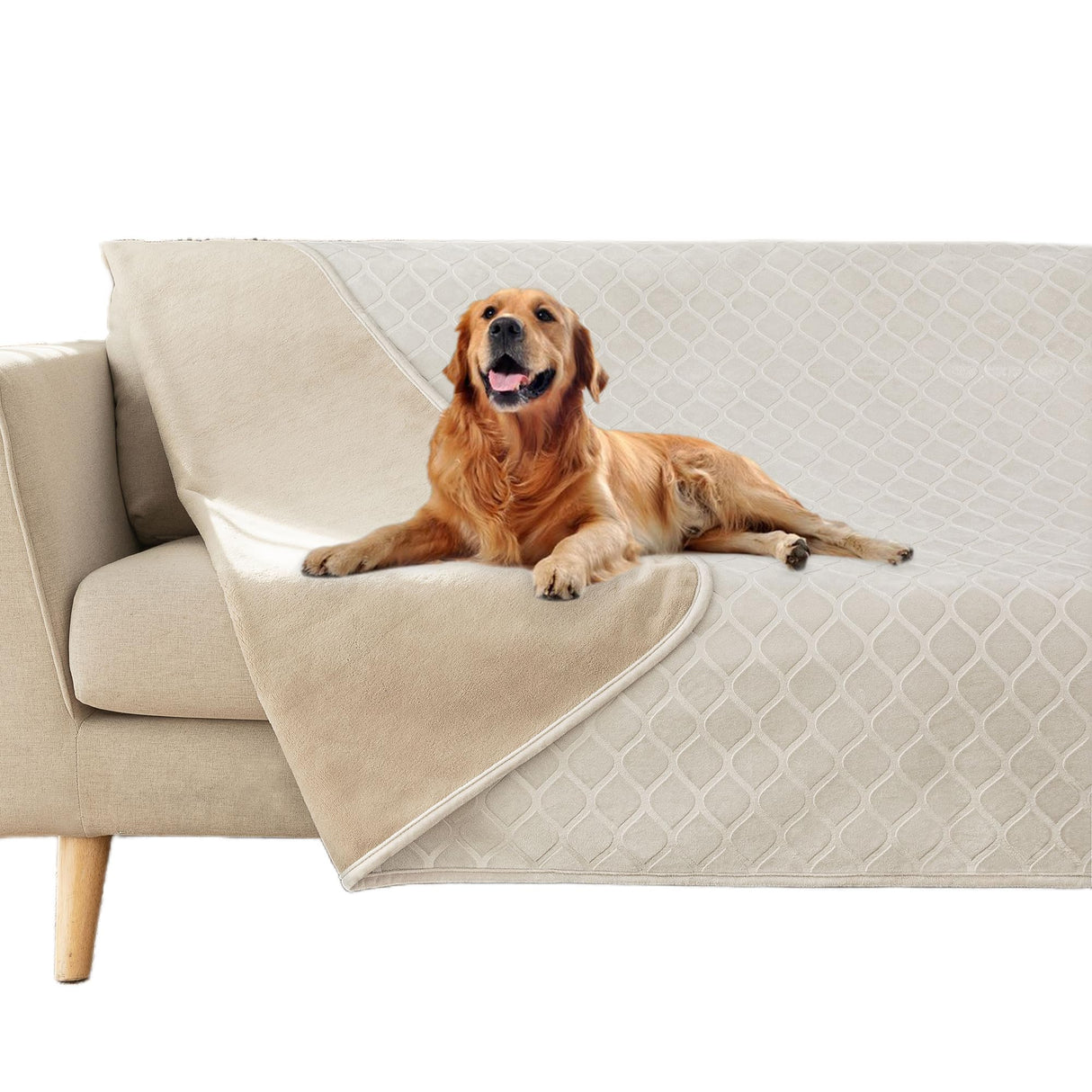 fuguitex Waterproof Dog Blanket Bed Cover Dog Crystal Velvet Moroccan Fuzzy Cozy Plush Pet Blanket Throw Blanket for Couch Sofa(52 * 82 inch, Cream+Beige)