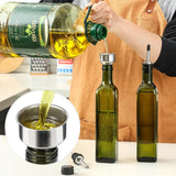 17oz Glass Olive Oil Bottle Dispenser - 500ml Green Oil and Vinegar Cruet with Pourers and Funnel - Olive Oil Carafe Decanter for Kitchen