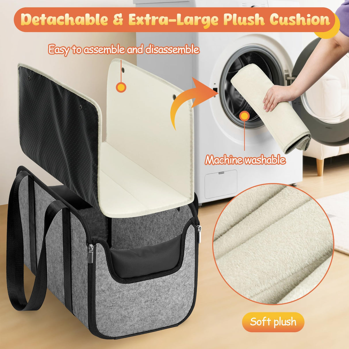 WOYYHO 16 lbs Console Dog Car Seat with Removable Liner, Center Console (Width >9in) Dog Carseat with Front Rear Pillows, Foldable Puppy Car seat with Safety Tether, Stable No Shaking Gray