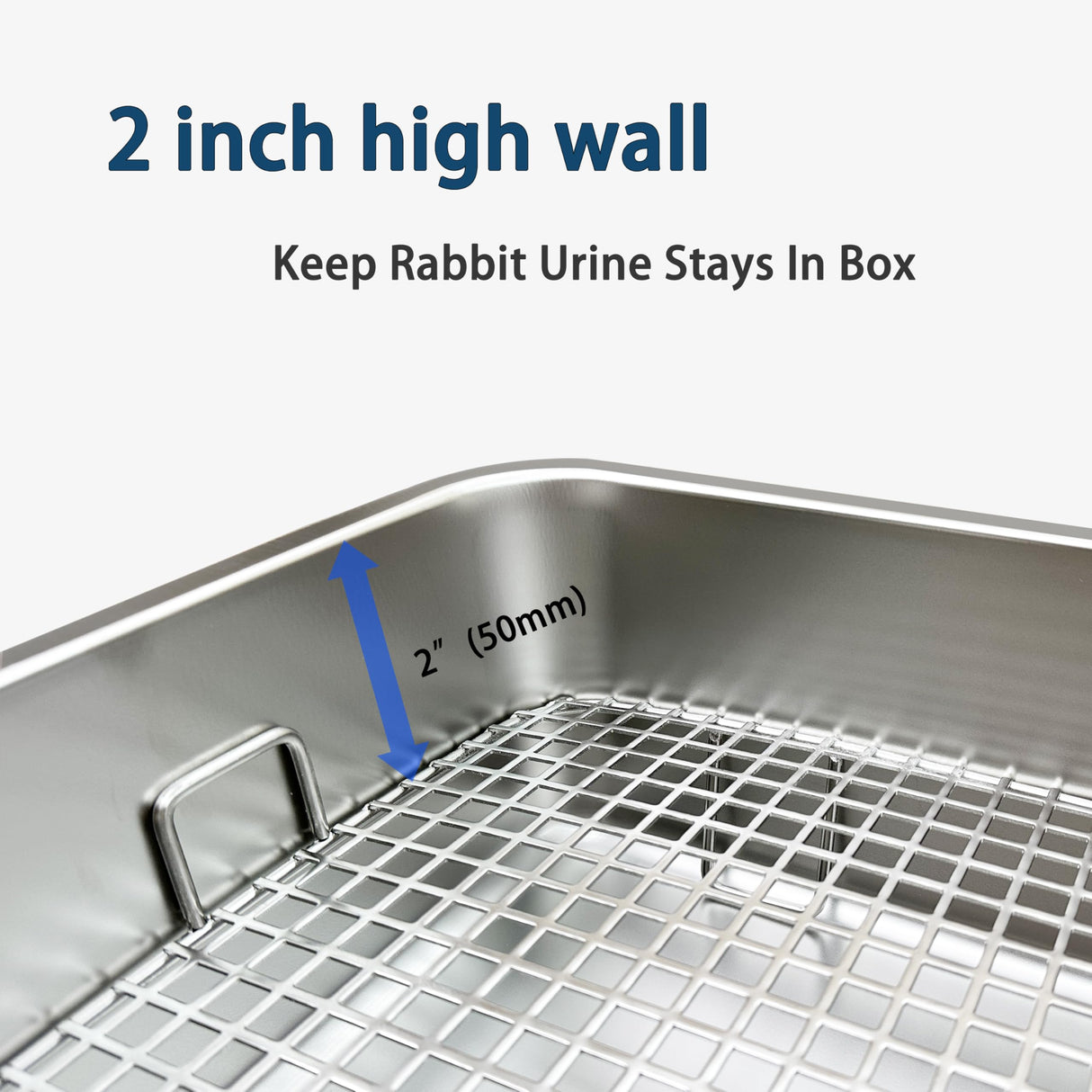 HUQIZOO Stainless Steel Rabbit Litter Box,Bunny Litter Pan with Widened Grid,Toilet Tray,High Back Wall,Deep Waste Storage (Medium)