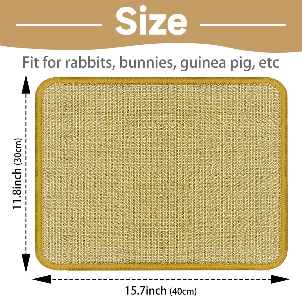 DYAUS Rabbit Scratching Pad, Sisal Bunny Scratch Pad, Natural Rabbit Foraging Mats for Cages, Indoor Bunny Toys Accessories for Bedding Biting Sleeping Resting (2PCS, 16x12in)