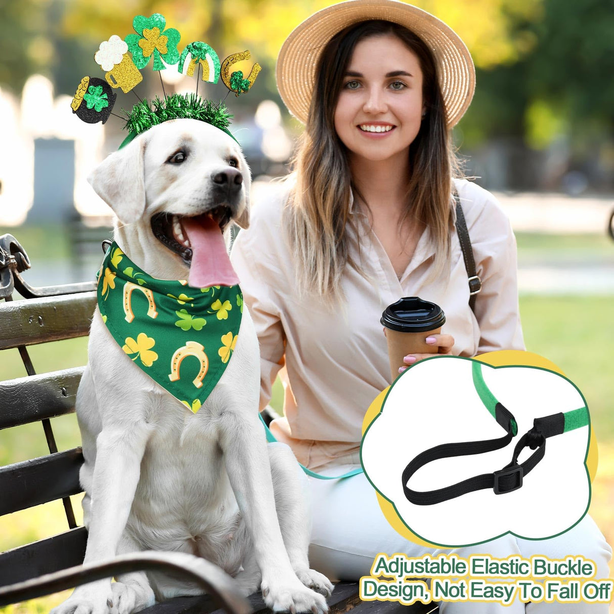 Wavwavw 18 Pcs St Patricks Day Dog Headband Green Shamrock Dog Bandanas Costume Buffalo Plaid Triangle Pet Scarf Adjustable Head Bopper Holiday Pet Costume Accessories for Dogs Puppy Cats Outfit Decor