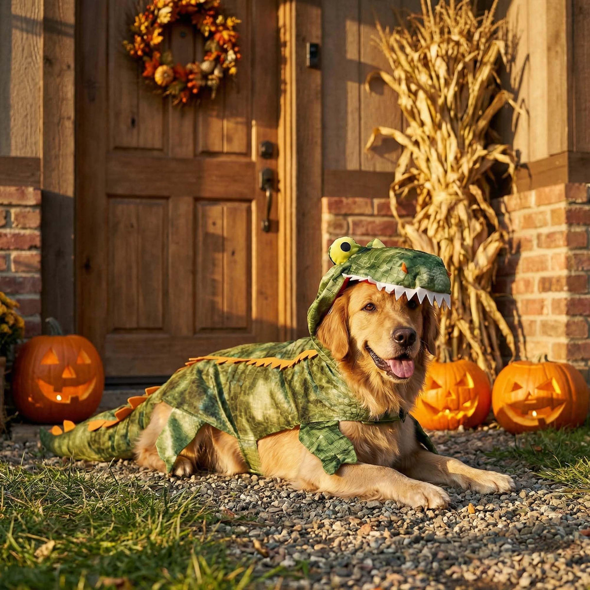 MUYAOPET Large Dog Costume Halloween Dog Crocodile Costume Pets Winter Warm Coat Jumpsuits (XL, Green)