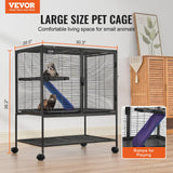 VEVOR 36" Rolling Metal Ferret Cage, Large 2-Tier Critter Nation Cage, Small Animal Cage with Ramps & Tray, Easy to Set up for Pet Mice, Hamster, Guinea Pig, Chinchilla, Squirrel, Hedgehogs, Bunny