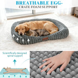 KISIMUY Cute Washable Dog Bed for Small Dogs -Soft Plush Calming Puppy & Cat Bed with Anti-Slip Bottom, Rectangle Anti-Anxiety Puppy Kennel Bed with Handle, 25" x 21" x 4",Grey