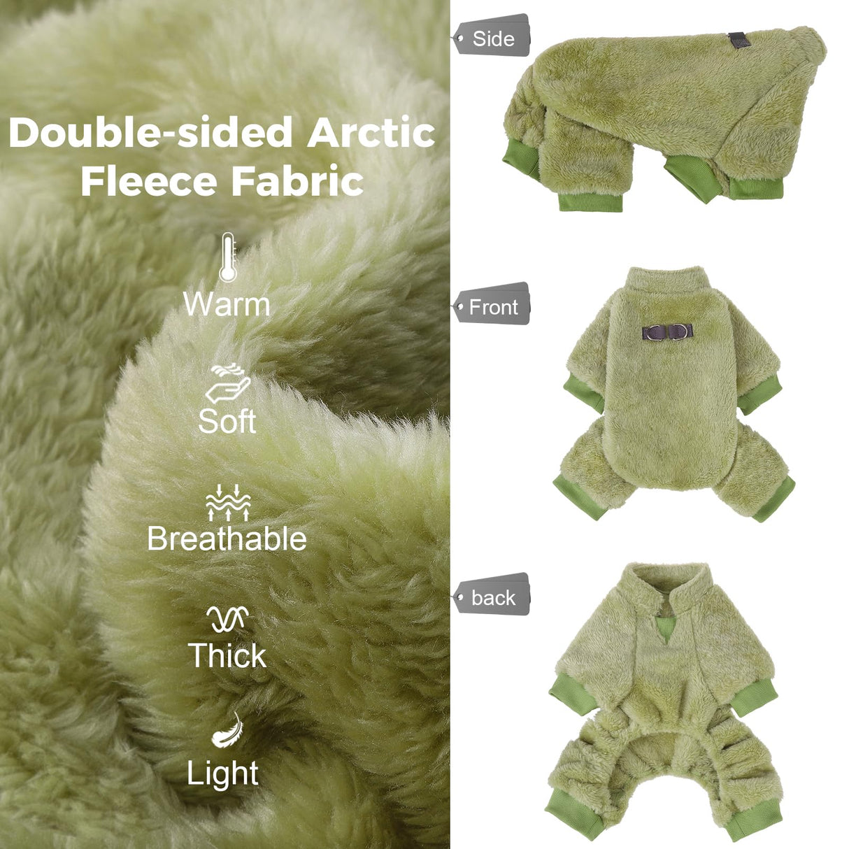 PAWCHIE Dog Fuzzy Velvet Pajamas,Dog Sweater Winter Cloth for Small Dogs Cat,Boy Girl,Pet Jumpsuit, Doggy Apparel for Teacup Yorkie Chihuahua,Green,SM