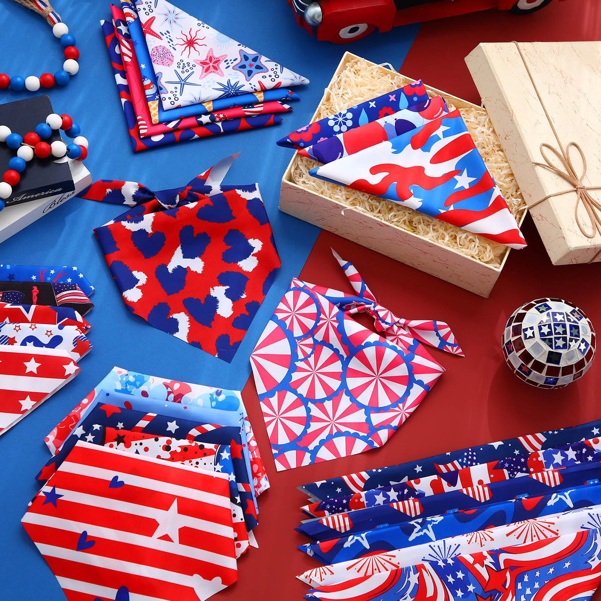 Shyyween 108 Pcs 4th of July Dog Bandanas Bulk Patriotic Bandanas for Dog Independence Day Pet Scarf Bibs Soft Triangle Flag Neckerchief Adjustable Washable Holiday Scarf for Pet Costume Accessories